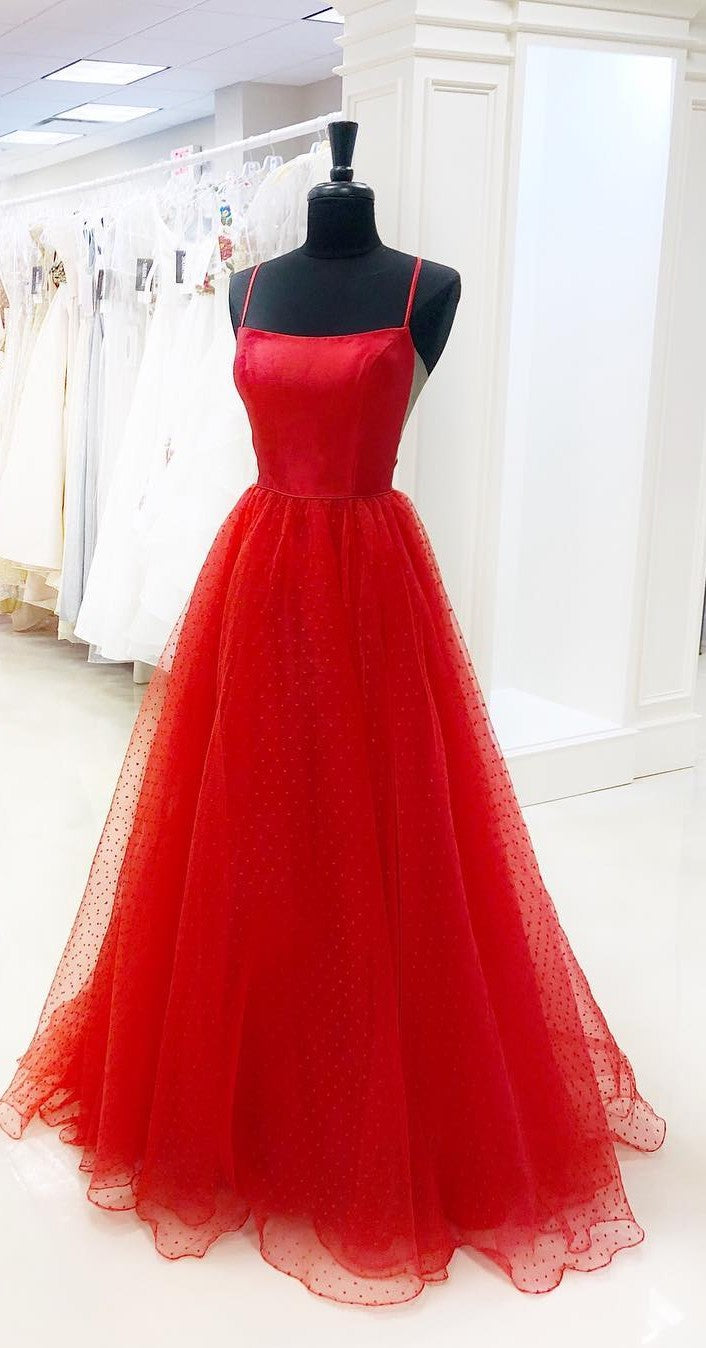 Spaghetti Straps Red Tulle Prom Dress ...